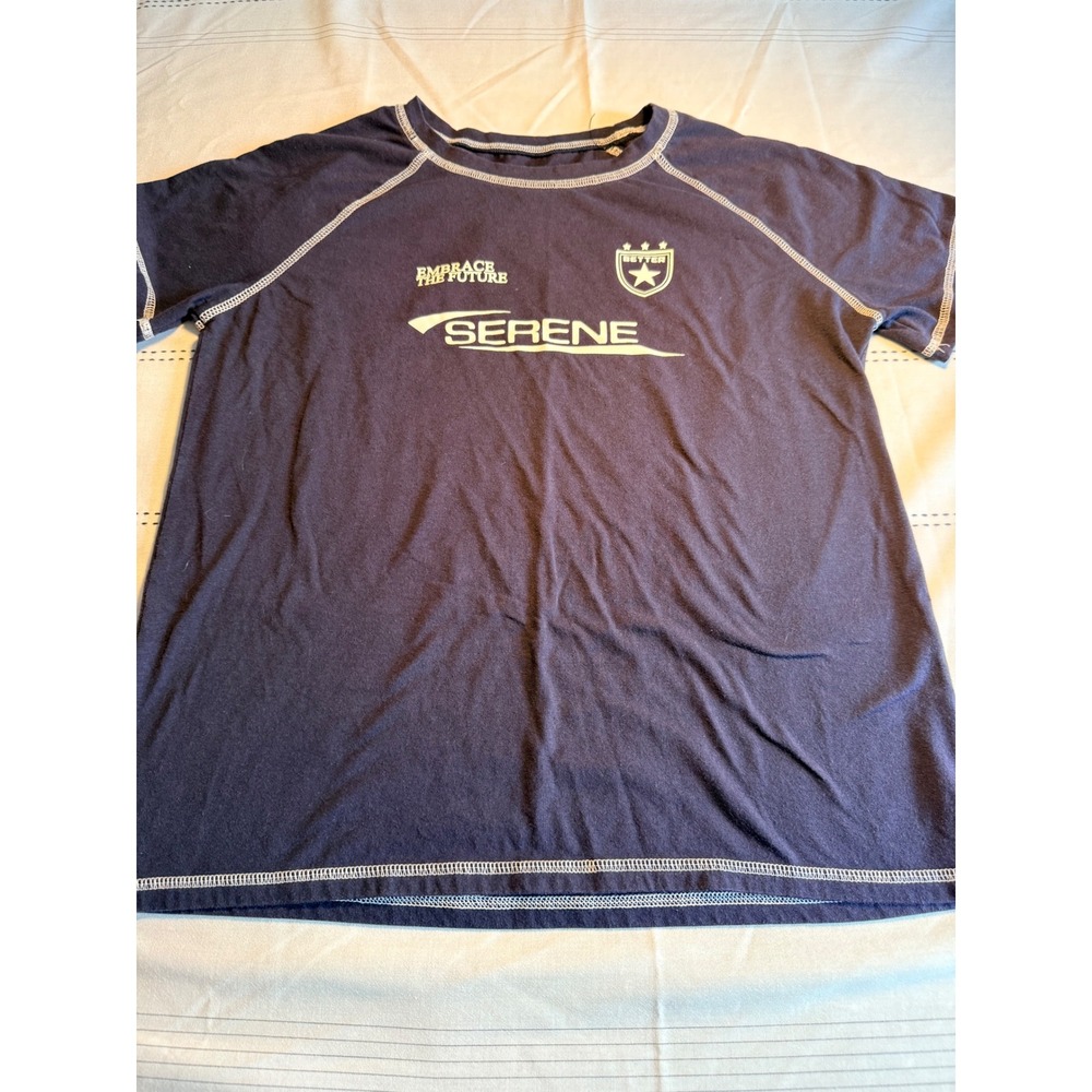 Serene Embrace the‎ Future Graphic Tee Navy Blue Contrast Stitch Raglan Shirt